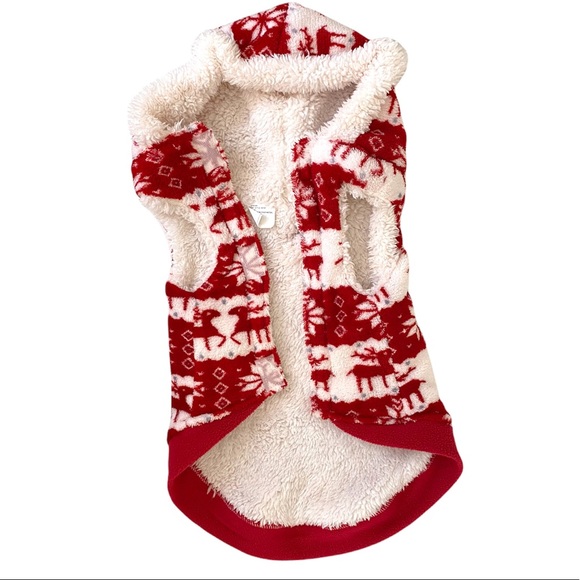 Holiday Snowflake and Reindeer Pattern Fleece Fur Large Hoodie - Picture 3 of 4